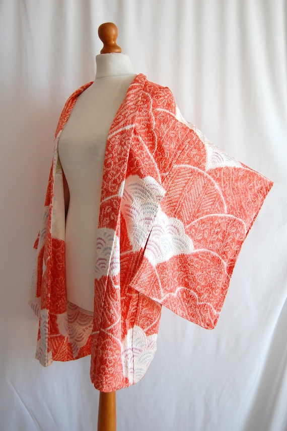 cloud and wave motif Kimono jacket/salmon pink Sh… - image 10
