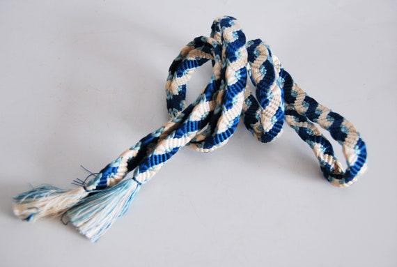 blue and light blue, white Hand woven Kimono belt… - image 9