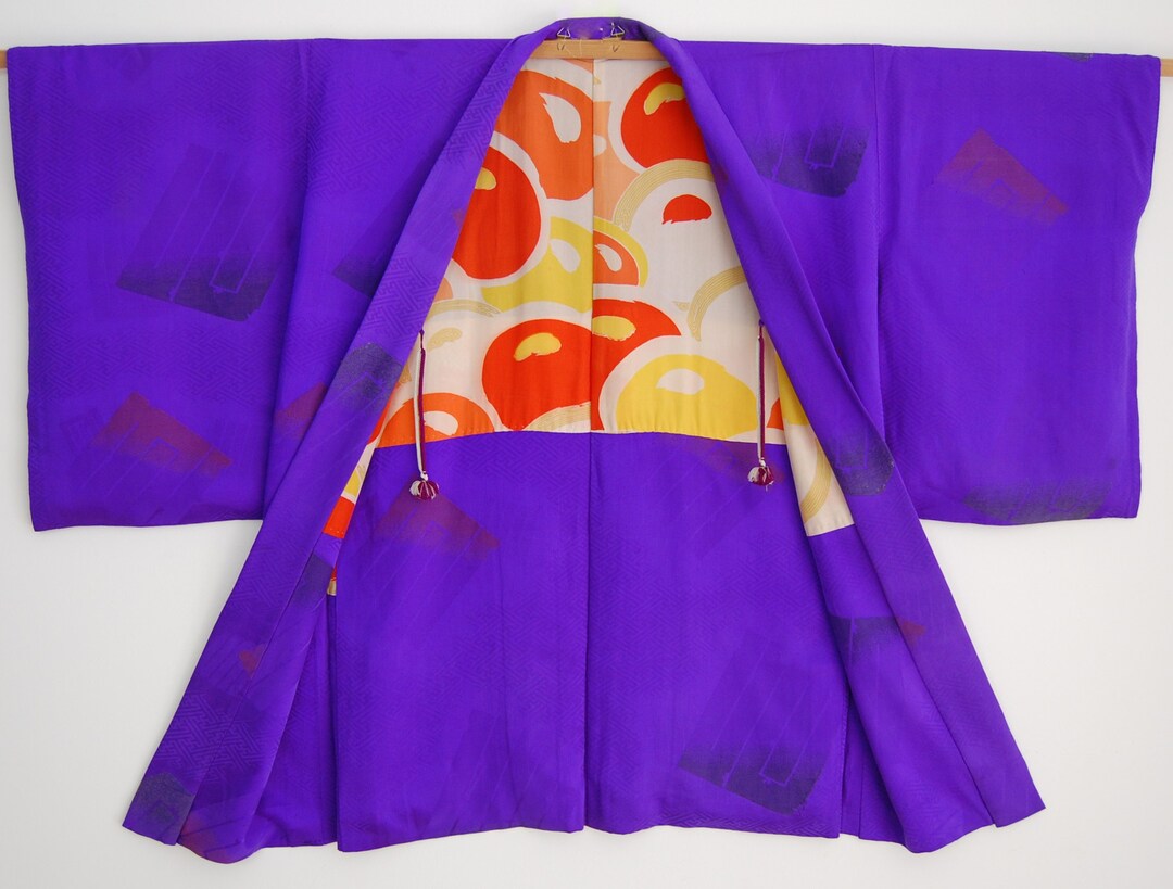 1920's Purple Silk Long Kimono Jacket With URUSHI lacquerware Coated ...