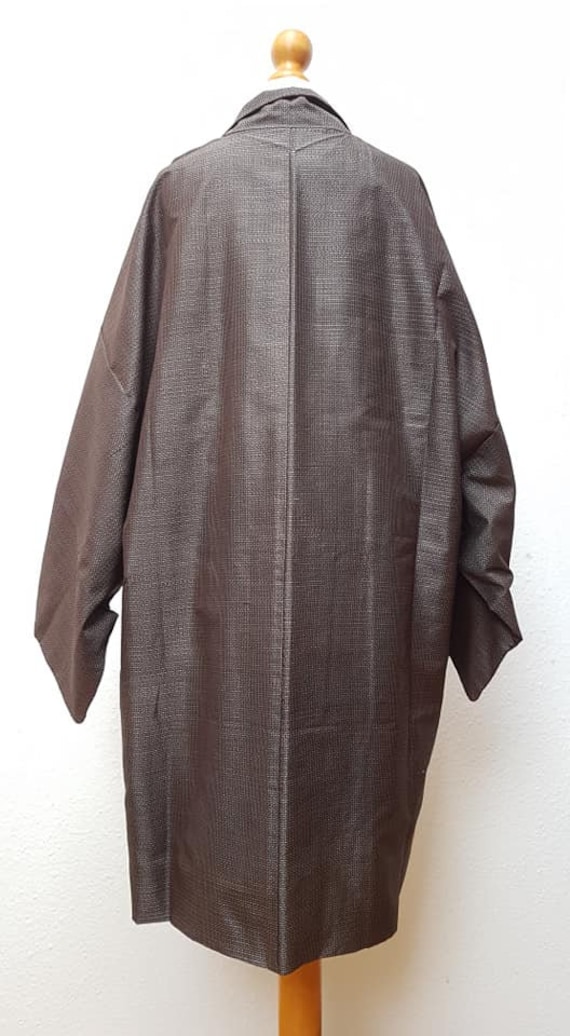 Men's kimono jacket/ Mud dyeing dark brown silk l… - image 6