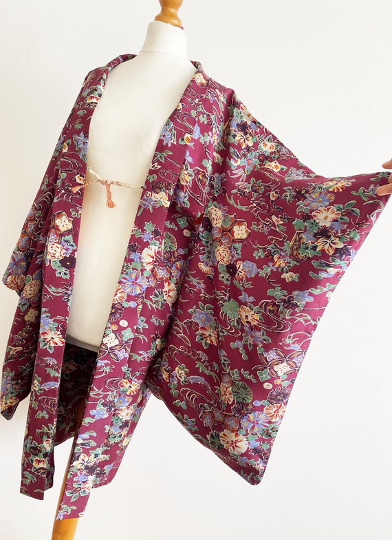 plum color floral long Kimono jacket/ Haori /Naga… - image 5