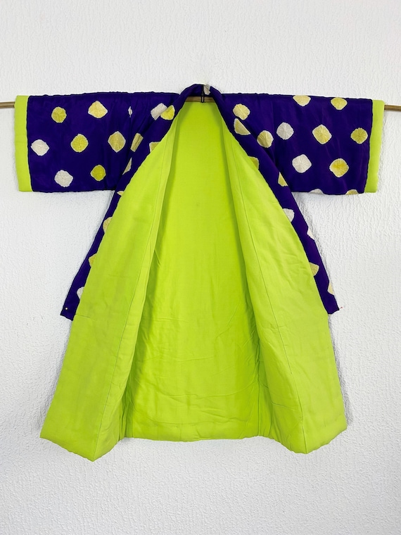 purple & neon yellow Children's padded Kimono coa… - image 3
