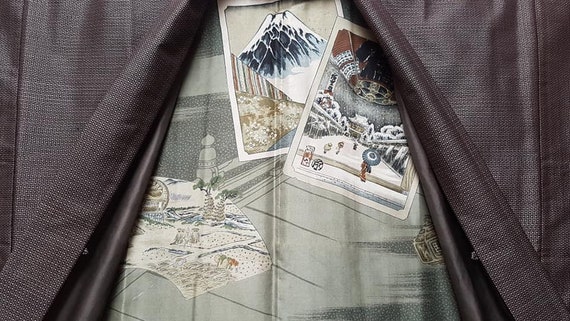 Men's kimono jacket/ Mud dyeing dark brown silk l… - image 9