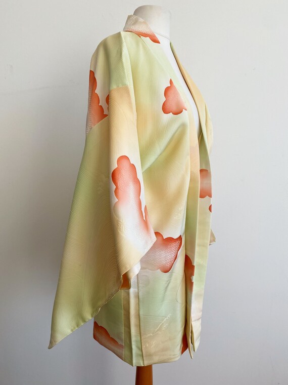 1960's apple green × orange cloud pattern Kimono … - image 6