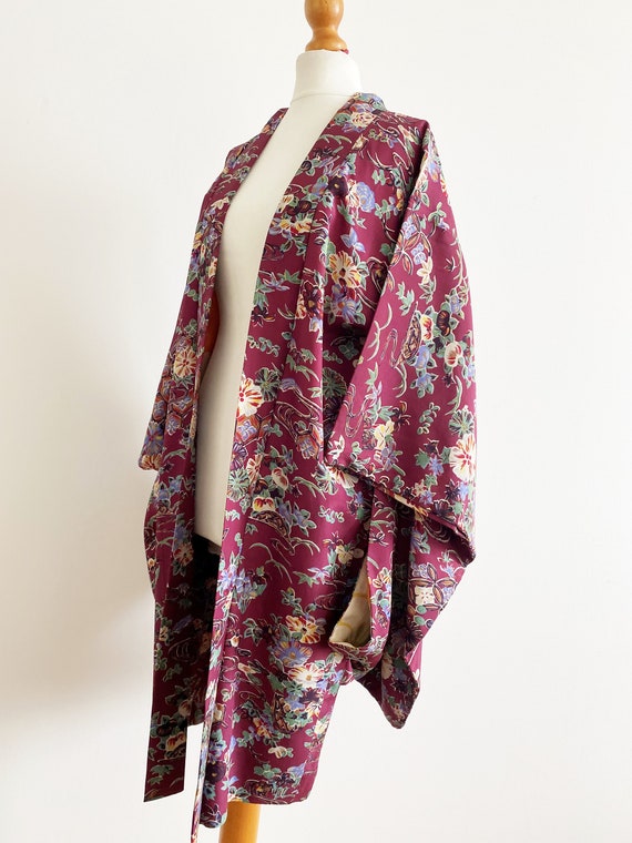 plum color floral long Kimono jacket/ Haori /Naga… - image 6