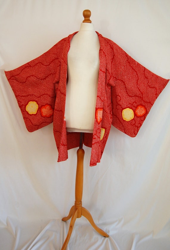 1960's Japanese vintage HAORI / red plum blossom … - image 7