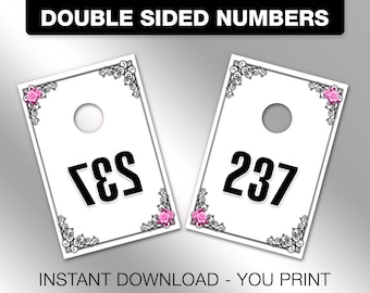 Double Sided Numbers 001-1000: Black, White, Pink Floral (Digital Download)