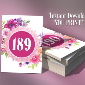 Bloemen Facebook Live Sale-nummers, Live Tags, Afdrukbare Facebook Live-nummerkaarten, Normaal + gespiegeld (omgekeerd) 1-500, bloemen + wit + roze