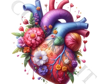 Floral Heart Clipart Bundle | Transparent PNG Images (Digital Download)