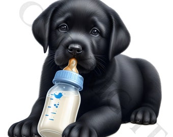 Black Labrador Puppy Clipart | Baby Bottle, Nursery Decor (PNG Images) (Commercial Use)