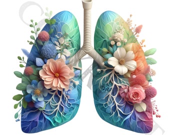 Floral Lungs Clipart Bundle | Transparent PNG Images (Digital Download)