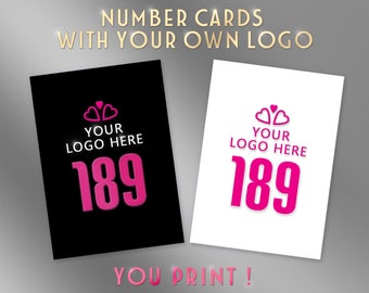 Números imprimibles para Facebook Live con TU PROPIO LOGOTIPO (o con el nombre de tu empresa). Formato normal y reflejado del 1 al 3000. Archivos descargables para imprimir.