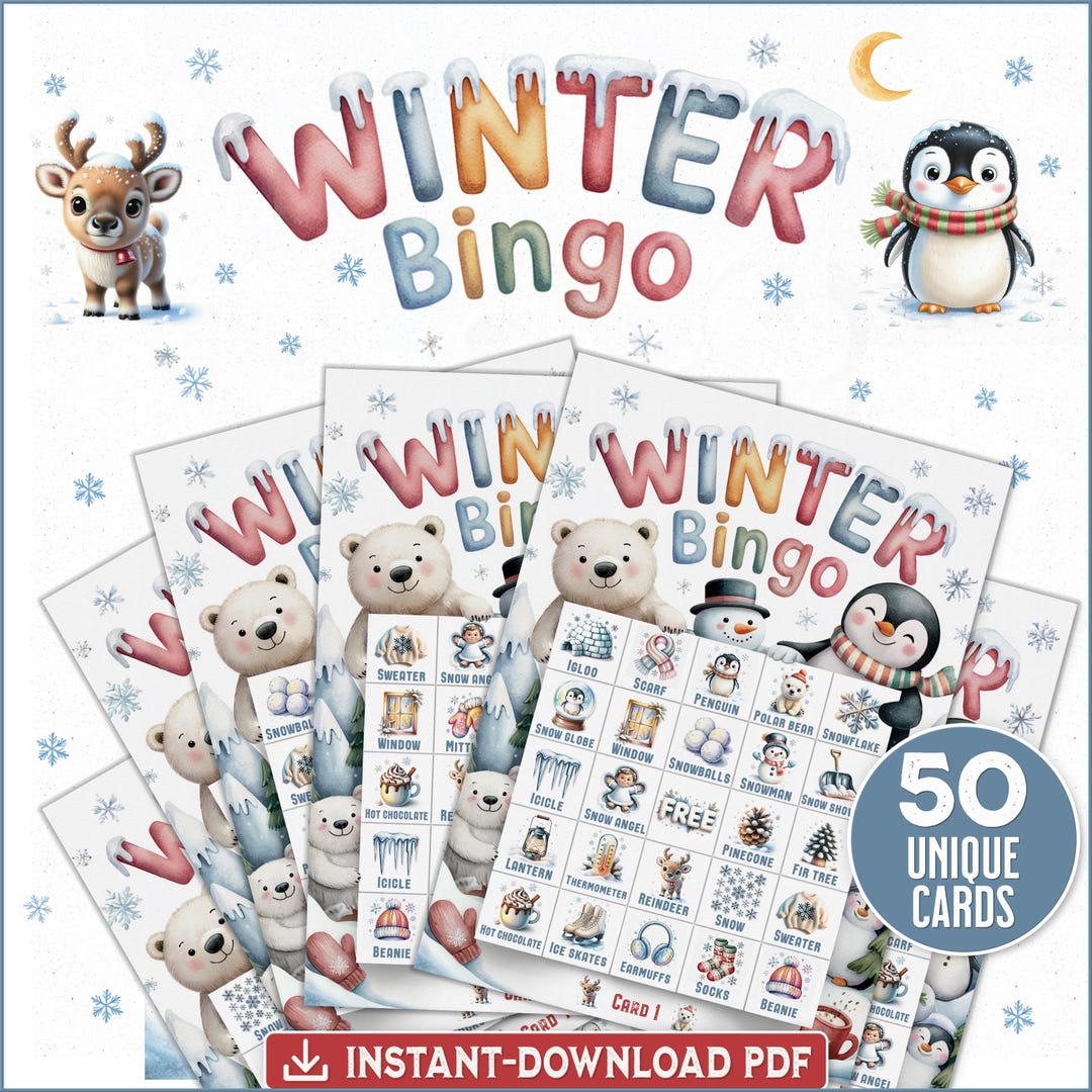 Winter Bingo Game | 50 Printable Cards (PDF Download) - Etsy