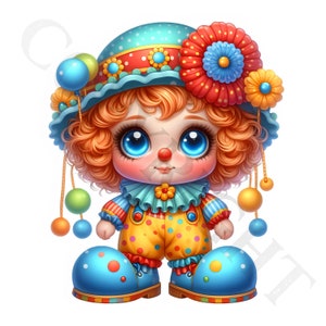 Lindo payaso Clipart / 10 imágenes PNG transparentes / Arte circense / Clipart de payasos infantiles / Imprimibles / Sublimación / Descarga / Uso comercial