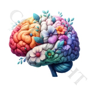Clipart de cerebro floral / Paquete de 10 imágenes PNG transparentes de alta calidad / Manualidades de papel / Ropa / Impresiones digitales / Arte mural / Uso comercial