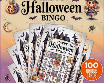 Printable Halloween Bingo | 100 Unique Bingo Cards | Kids Halloween Party Game |  Halloween Party Family Classroom Game