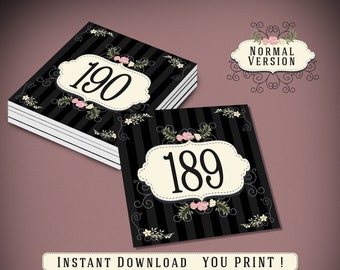 Floral Number Tags 1-1000, Black Beige (Digital Download)