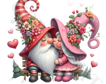 Valentine Gnome Couple Clipart | Watercolor Gnomes (Digital Download)