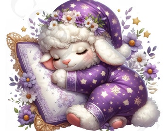 Sleeping Lamb Clipart | Cute Lamb in Pajamas PNG (Digital Download)