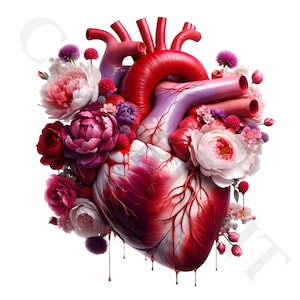 Bleeding Floral Heart Clipart | 10 High-Quality Transparent PNG Images | Wall Art | Paper Craft | Apparel | Digital Prints | Commercial Use