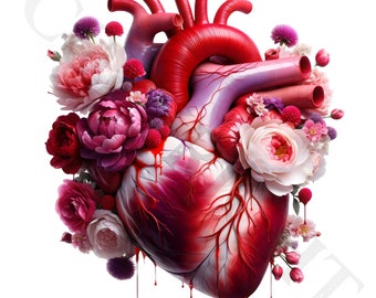 Bleeding Floral Heart Clipart | Transparent PNG Images (Digital Download)