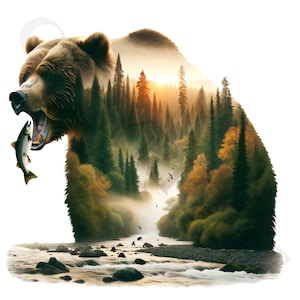 Clipart z niedźwiedziem grizzly | 10 wysokiej jakości przezroczystych obrazów PNG | Sztuka dzikiej przyrody | Wydruki natury | Pobieranie sylwetek niedźwiedzia | Wykorzystanie komercyjne