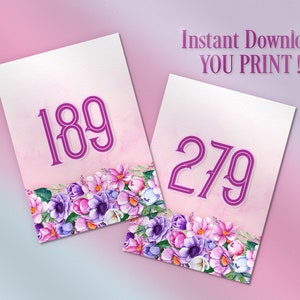 Blumen Facebook Live Sale Zahlen, Druckbare Karten, Normal + Gespiegelt (Umgekehrt) 1-500, Aquarell + Blumen + Beige + Pink + Lila + Grün