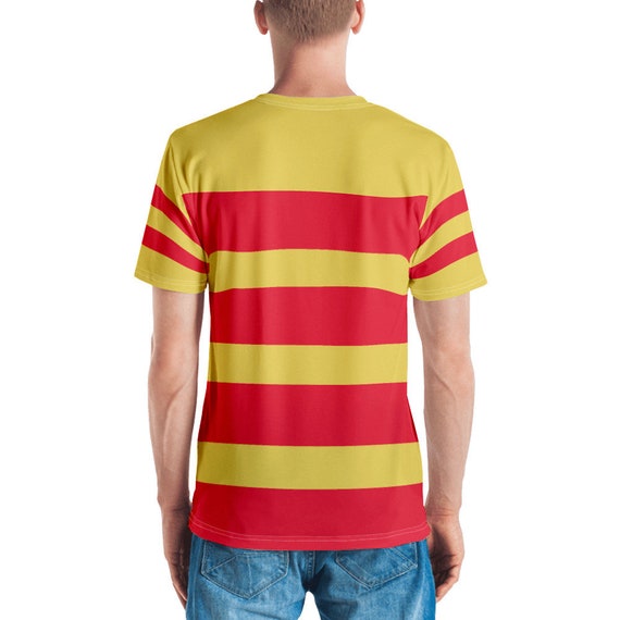 red and yellow striped t shirt