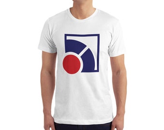 Camiseta de bola abstracta roja y azul