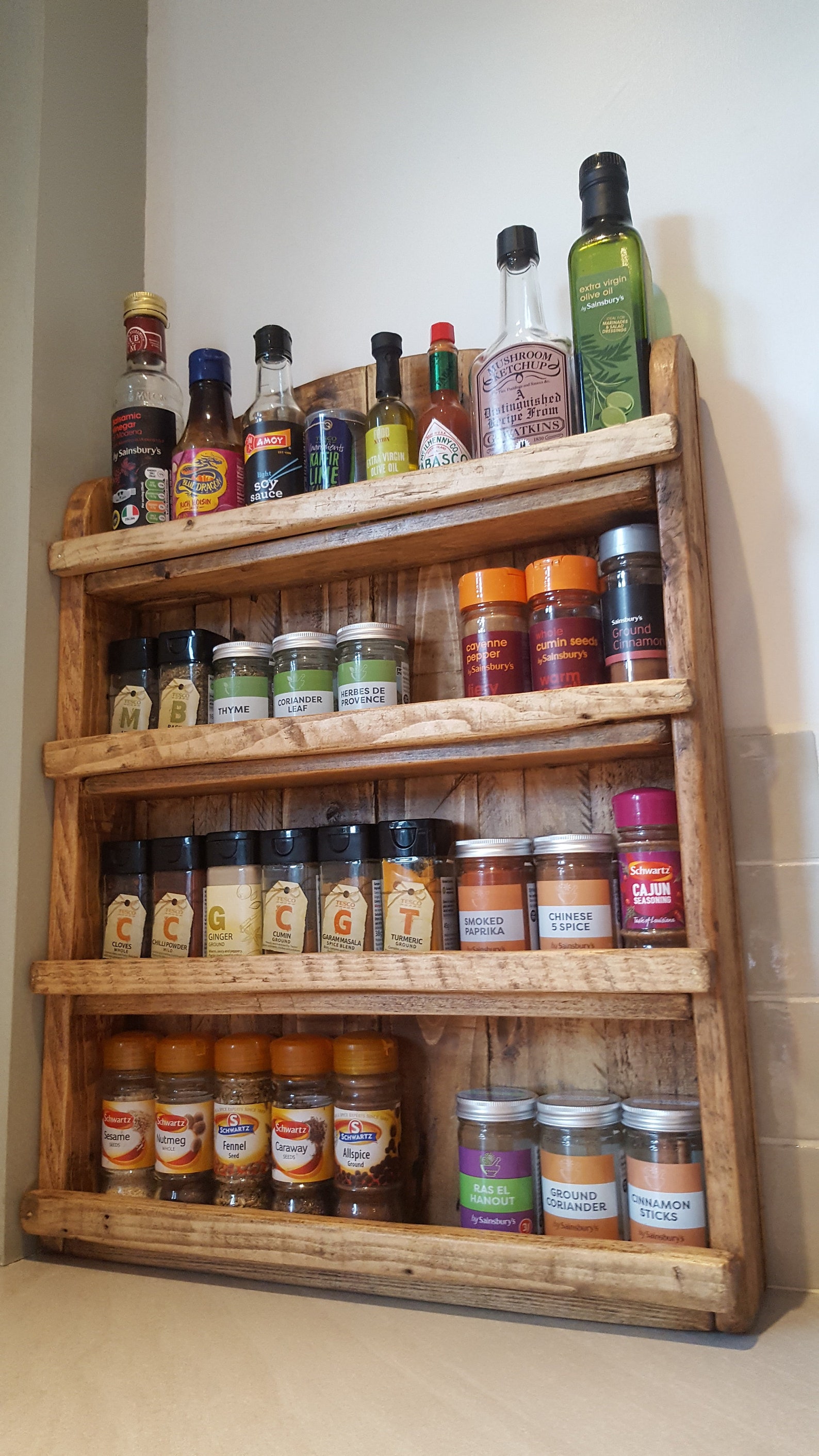 Handmade Rustic Wooden Spice Rack wall Mountable on Request Etsy UK