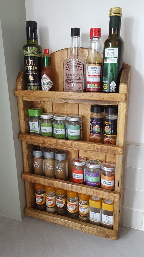 Handmade Rustic Wooden Spice Rack wall Mountable on Request Etsy UK