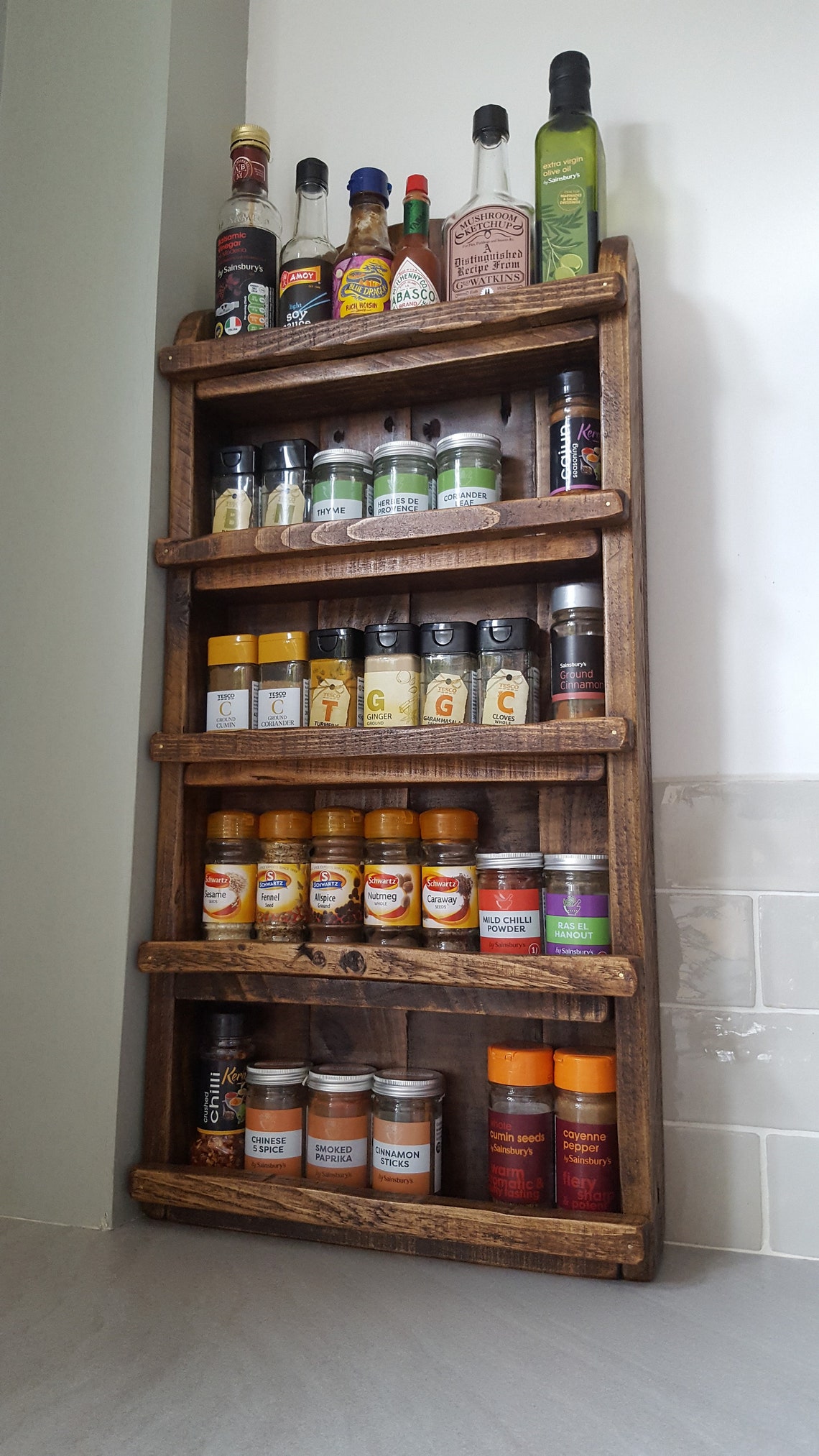 Handmade Rustic Wooden Spice Rack Wall Mountable On Request Etsy
