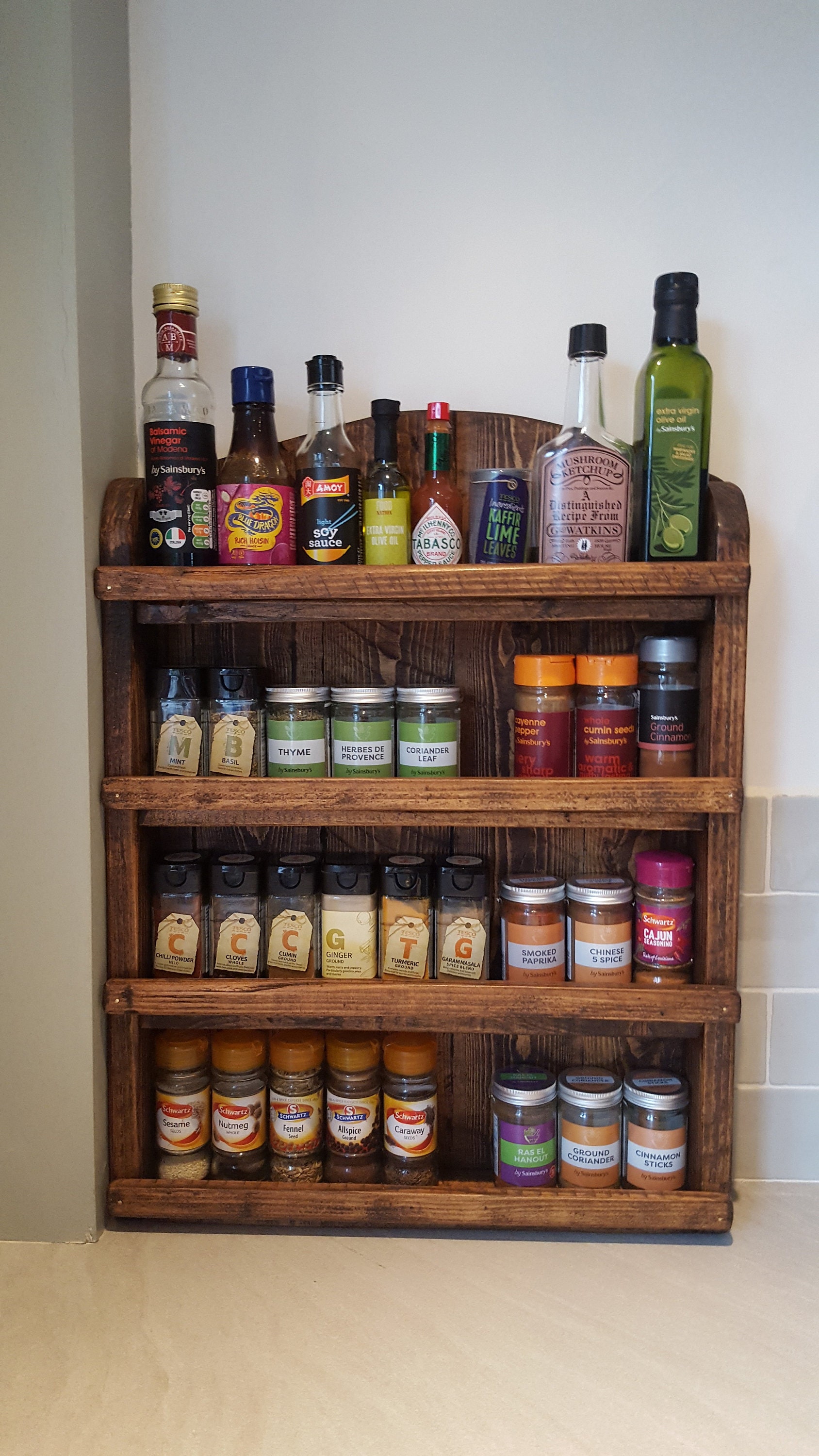 Spice Rack Tier Rustic Farmhouse Decor Solid Wood Spice