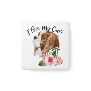 Blenheim Cavalier King charles spaniel dog Porcelain Magnet, Square