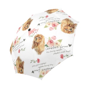 Umbrella, Ruby Cavalier King Charles Spaniel umbrella with hearts, dog lover, gift, cavalier spaniel umbrella, women, roses