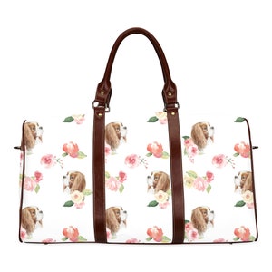 Travel Bag, Blenheim Cavalier King Charles Travel luggage bag with roses and hearts, vacation bag, blenheim cavalier, cavi lover