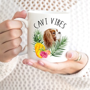 Blenheim cavalier tropical coffee Mug 11oz, cavi vibes cavalier king charles spaniel, dog lover mug, gift for cavi lover, pinea