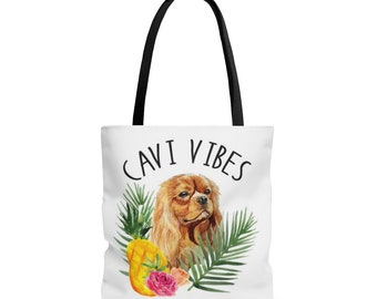 Dog Tote, Ruby Tropical Cavalier King Charles Tote Bag, Cavalier king charles shopping bag, beach bag, dog lover, king chalres lover,