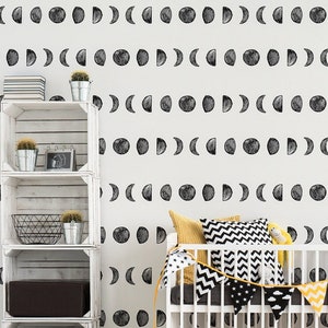 Moon Phases Wallpaper for Kids Bedroom, Peel and Stick Wallpaper Moon, Celestial Wallpaper Vinyl Wall Paler, Non Toxic Moon Wallpaper