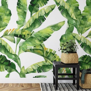 Peel and Stick Wallpaper Removable Wallpaper Wall Paper Wall Mural Tropical Wallpaper Monstera palm leaf Wallpaper Custom Wall Home Décor