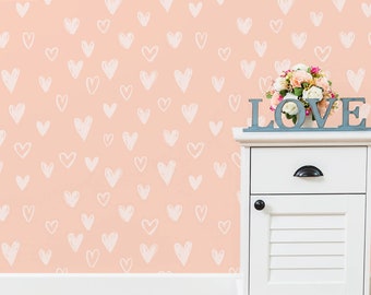 Pink Hearts Wallpaper Simple Girl Wallpaper, Peel and Stick Wallpaper, Teen Girly Pink wallpaper, Removable Wallpaper, Art Deco Wallpaper