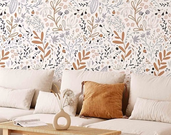 Boho Peel and Stick Wallpaper for Living Room, Self-adhesive Botanical Wallpaper, Boho Floral Bedroom Wallpaper, Washable Vinyl Wallpaper