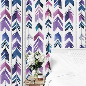 Purple Peel and Stick Wallpaper, Retro Geometric Wallpaper, Removable Vintage Abstract Wallpaper, Modern Colorful Home Decor Vinyl Wallpaper