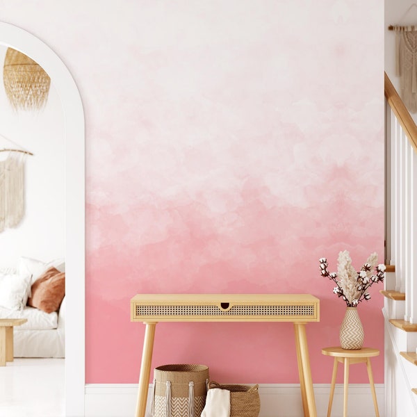 Pink ombre wallpaper, Light Pink removable wallpaper, Peel and Stick bright Pink wallpaper, Watercolor Pink boho wallpaper Abstract