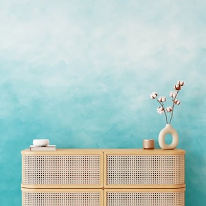Teal Watercolor Wallpaper, Aqua Blue Green Coastal Wall Mural, Turquoise Gradient Wallpaper, Aqua Home Decor, Mural Wallpaper for Livingroom