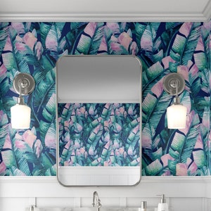 Banana leaves Tropical Wallpaper for Bathroom, Large leaf Maximalist Wall Mural, Home Decor Peel & Stick Wallpaper, Leaves Wall Art