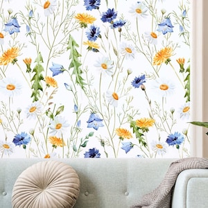Watercolor Wildflower Wallpaper, Yellow Floral Wallpaper, Abstract Wallpaper, Meadow Botanical Wallpaper, Boho Peel and Stick Wallpaper