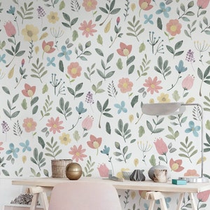 Floral Nursery Wallpaper, Girls Room Wallpaper, Little Wildflowers Peel and Stick Wallpaper, Dainty Flower Vinyl Wallpaper, Non-Toxic