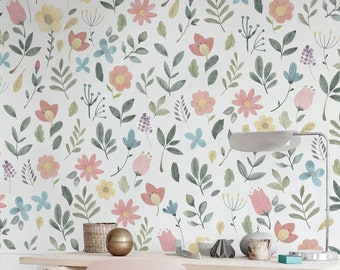 Floral wallpaper, Dainty floral wallpaper, Removable Wallpaper, Girls room wallpaper, Wall paper flowers, Wildflower mural, Girl wallpaper