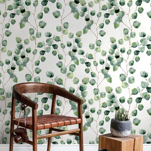 Simple Nature Wallpaper, Eucalyptus Botanical Wallpaper, Rustic Leafy Design for a Nature-Inspired Space, Sage Green Wallpaper